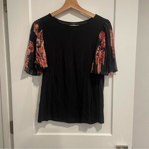 Ann Taylor Black Top with Floral Sleeves